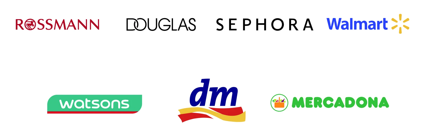 Retail channel examples: Rossmann, Douglas, Sephora, Walmart, Watsons, dm and Mercadona